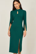 Yumi Green Fitted Midi Dress With Flute Sleeves - QHA UK