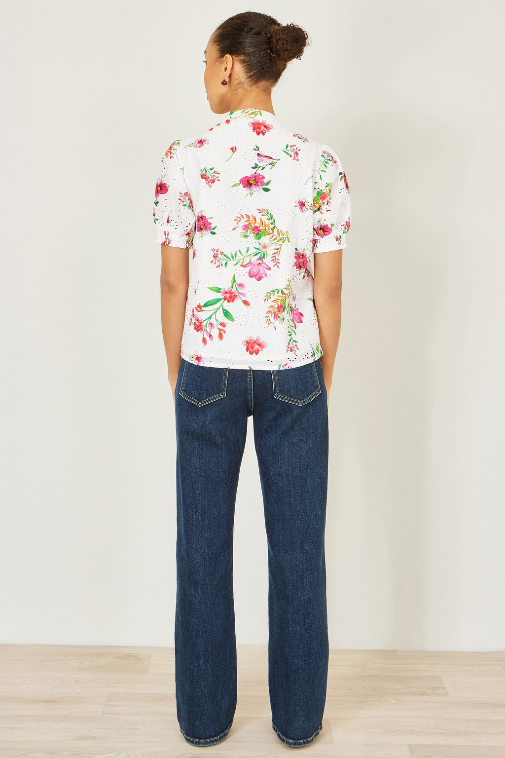Yumi White Cotton Broderie Anglaise Floral Shirt - QHA UK