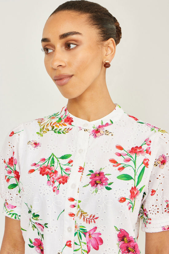 Yumi White Cotton Broderie Anglaise Floral Shirt - QHA UK