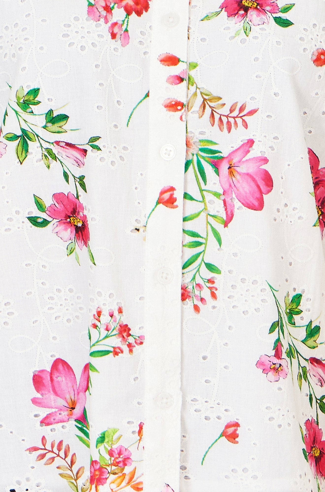 Yumi White Cotton Broderie Anglaise Floral Shirt - QHA UK