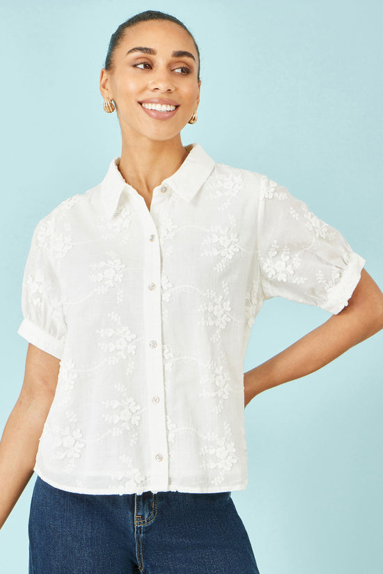 Yumi White Cotton Flower Applique Shirt - QHA UK