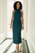 Yumi Green Satin Halter Neck Midi Dress - QHA UK