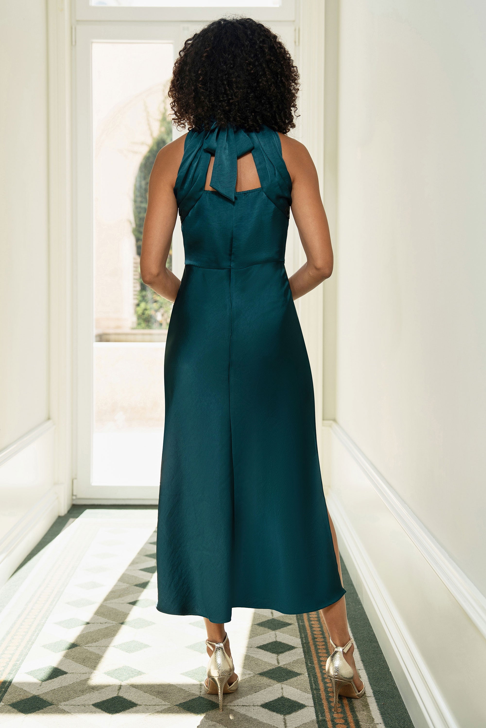 Yumi Green Satin Halter Neck Midi Dress - QHA UK