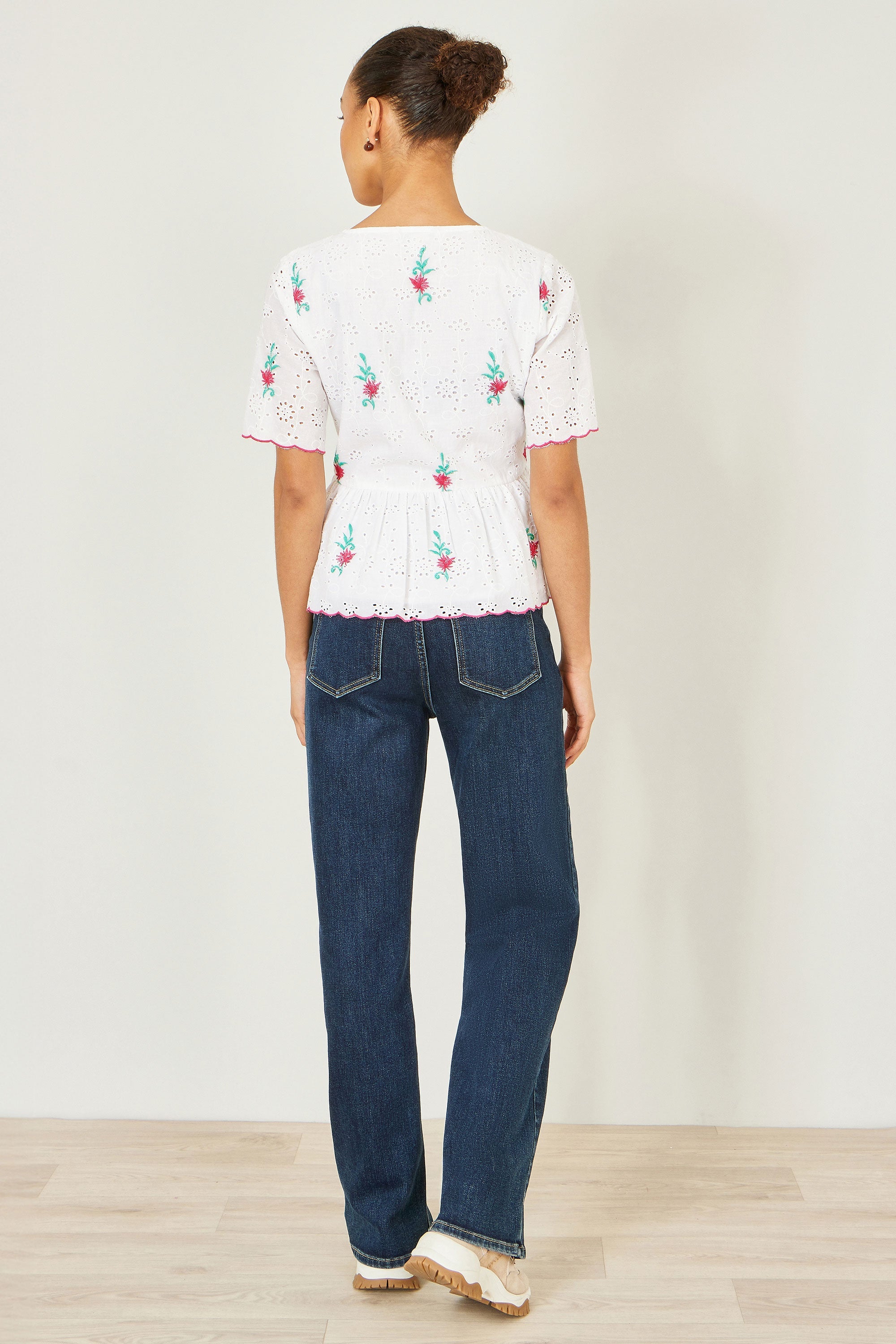 Yumi White Cotton Broderie Anglaise Embroidered Tie Top