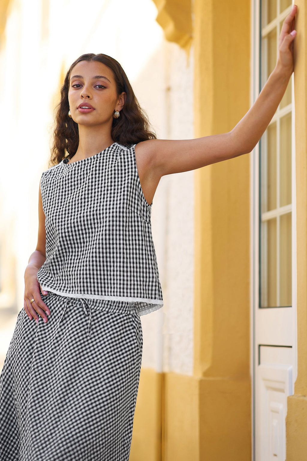 Yumi Black Gingham Cotton Midi Skirt - QHA UK