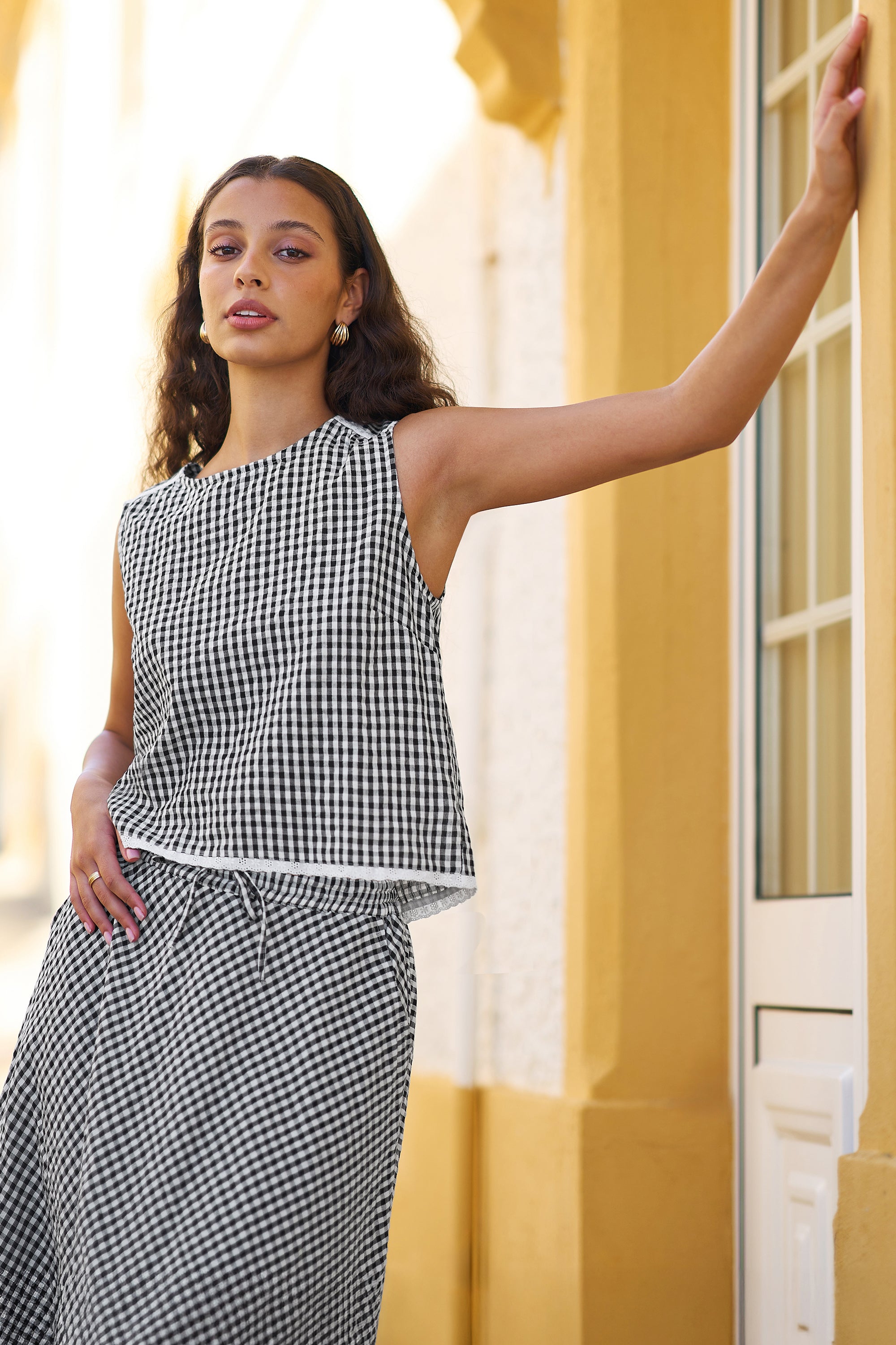 Yumi Black Gingham Cotton Midi Skirt - QHA UK