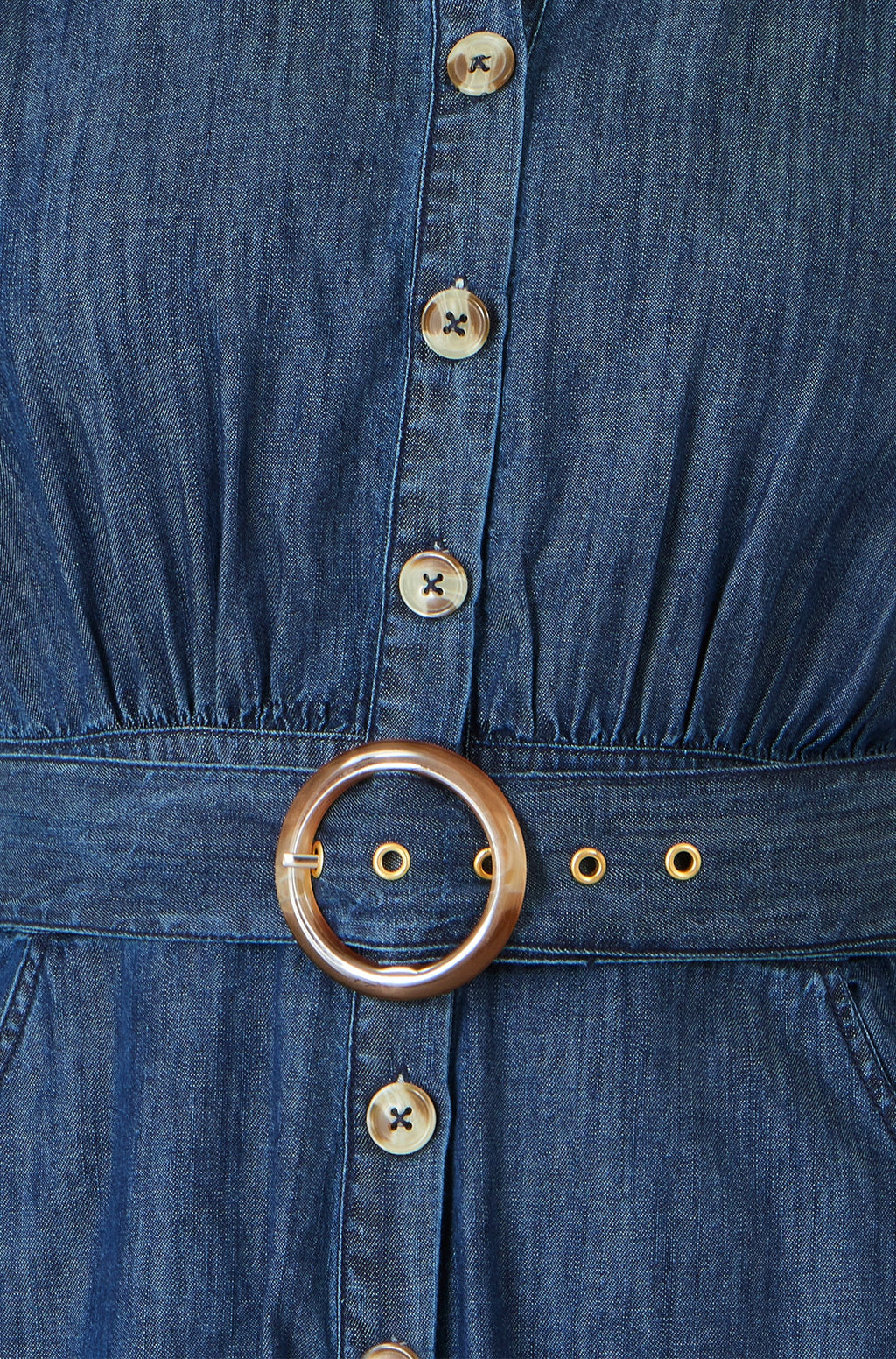 Yumi Blue Chambray Cotton Playsuit - QHA UK