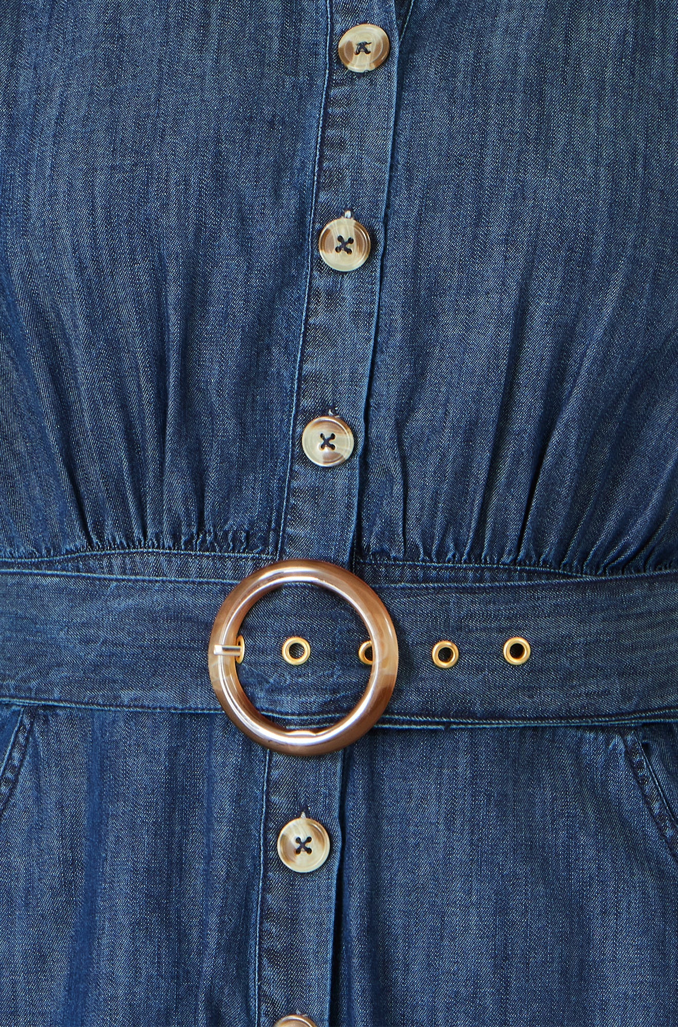 Yumi Blue Chambray Cotton Playsuit - QHA UK