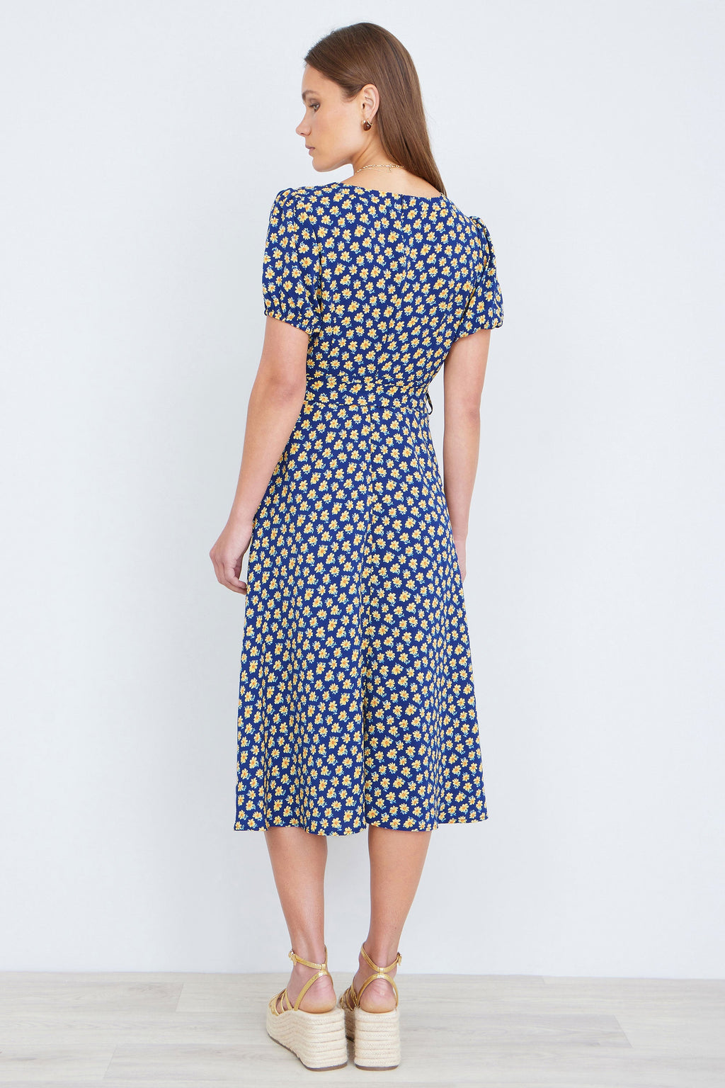 Yumi Navy Floral Midi Shirt Dress - QHA UK
