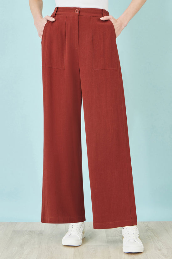 Yumi Brown Linen Mix Trousers - QHA UK