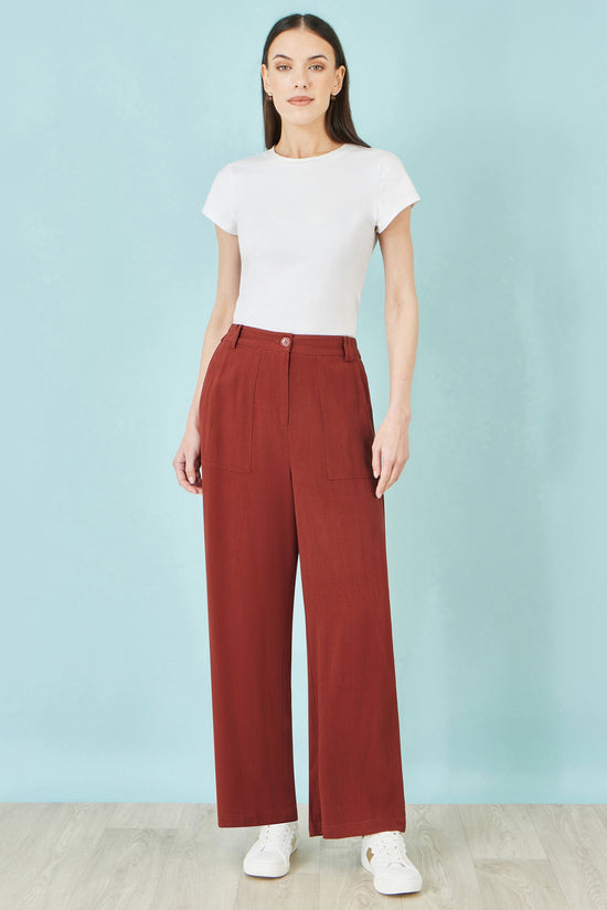 Yumi Brown Linen Mix Trousers - QHA UK