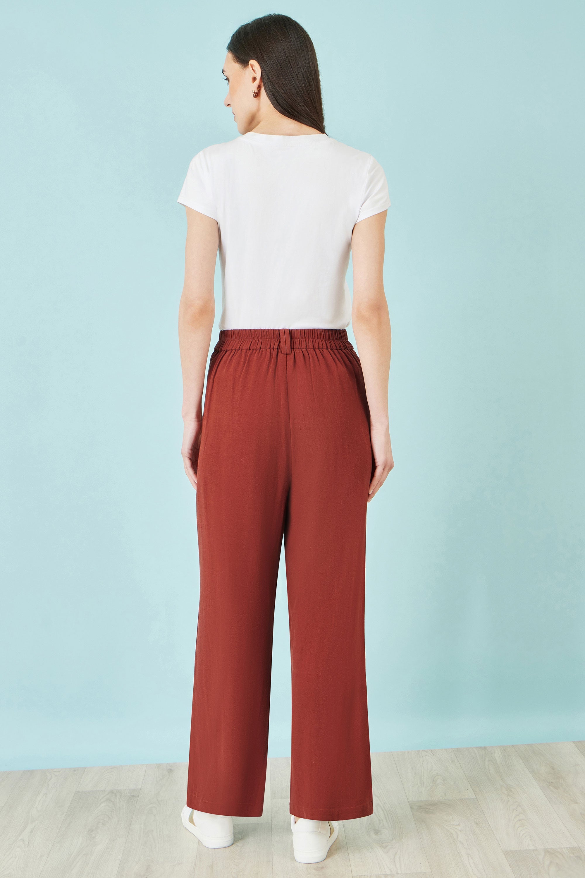 Yumi Brown Linen Mix Trousers