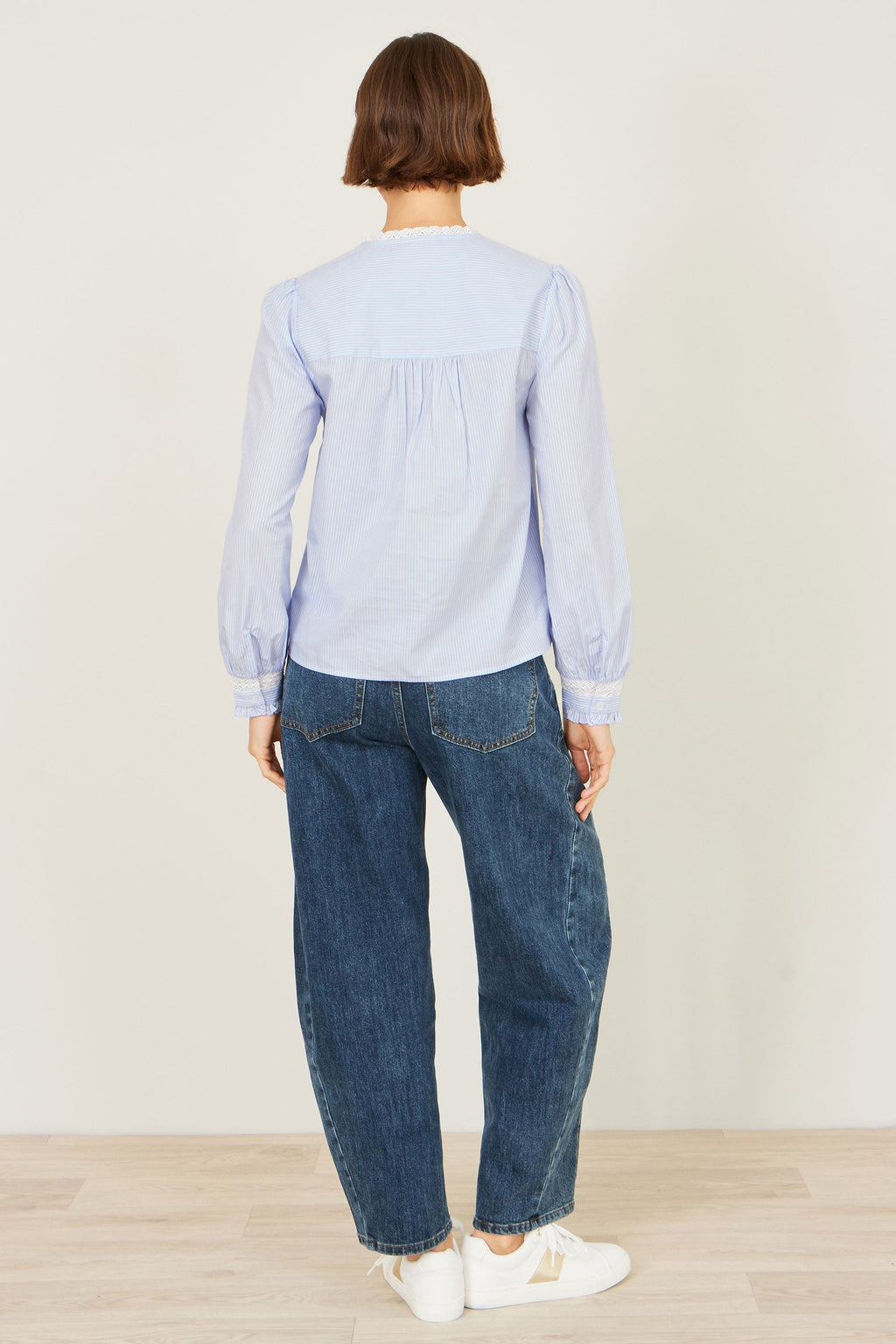 Yumi Blue Stripe Shirt With Lace Detail
