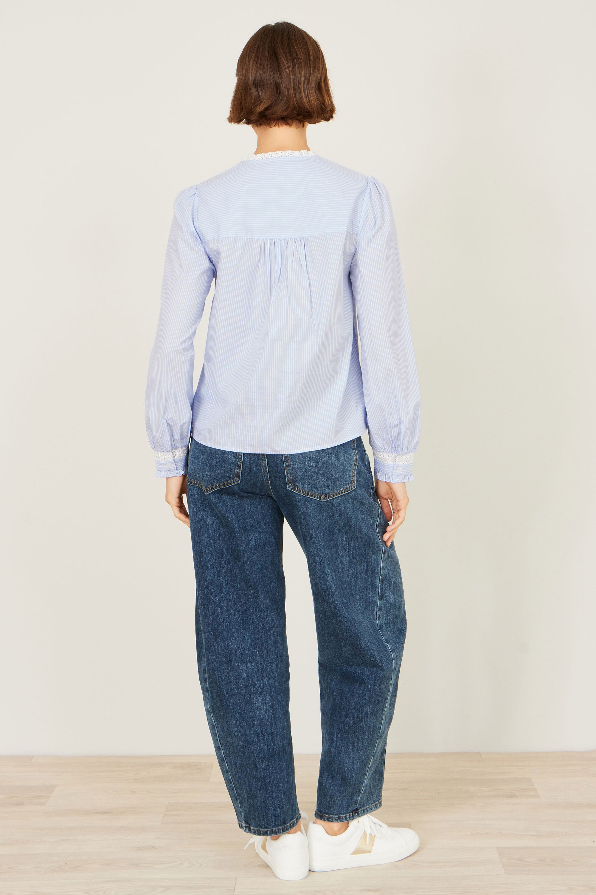 Yumi Blue Stripe Shirt With Lace Detail