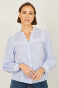 Yumi Blue Stripe Shirt With Lace Detail - QHA UK
