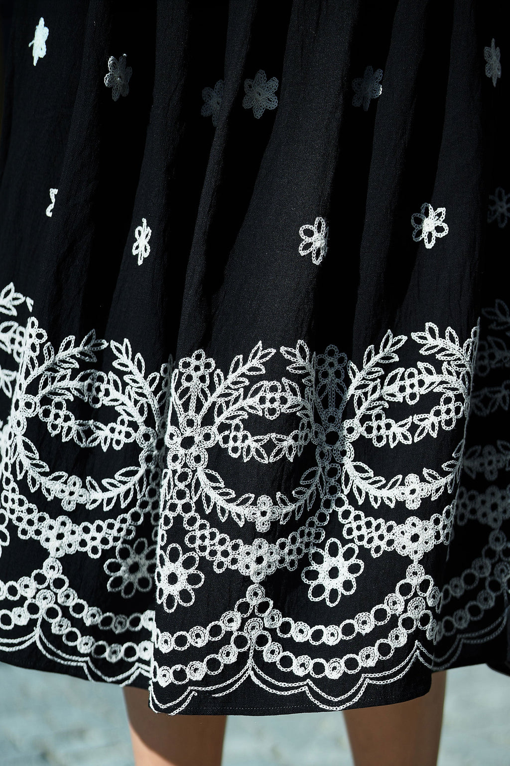 Yumi Black Embroidered Midi Skirt