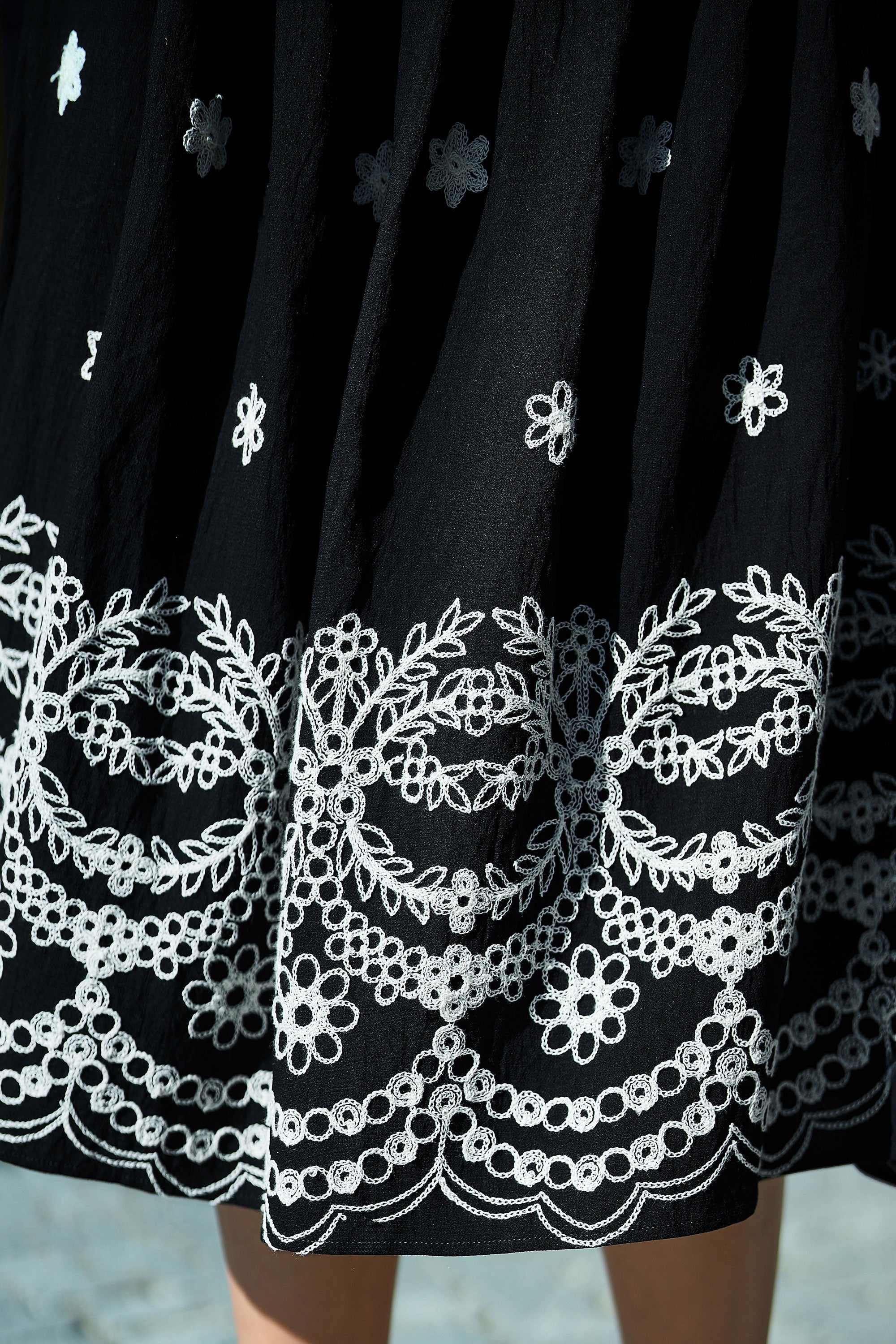 Yumi Black Embroidered Midi Skirt