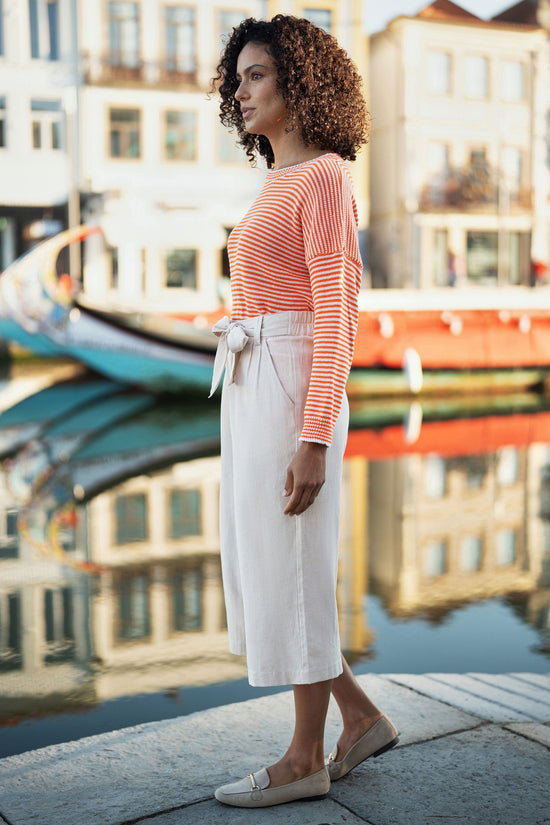 Yumi Natural Linen Mix Cropped Trousers With Tie Belt - QHA UK