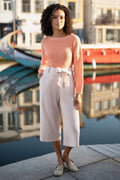 Yumi Natural Linen Mix Cropped Trousers With Tie Belt - QHA UK