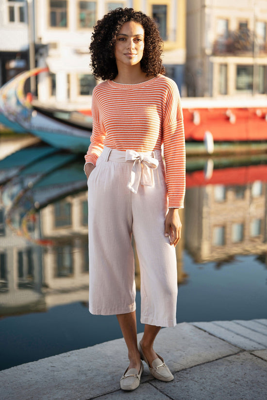 Yumi Natural Linen Mix Cropped Trousers With Tie Belt - QHA UK