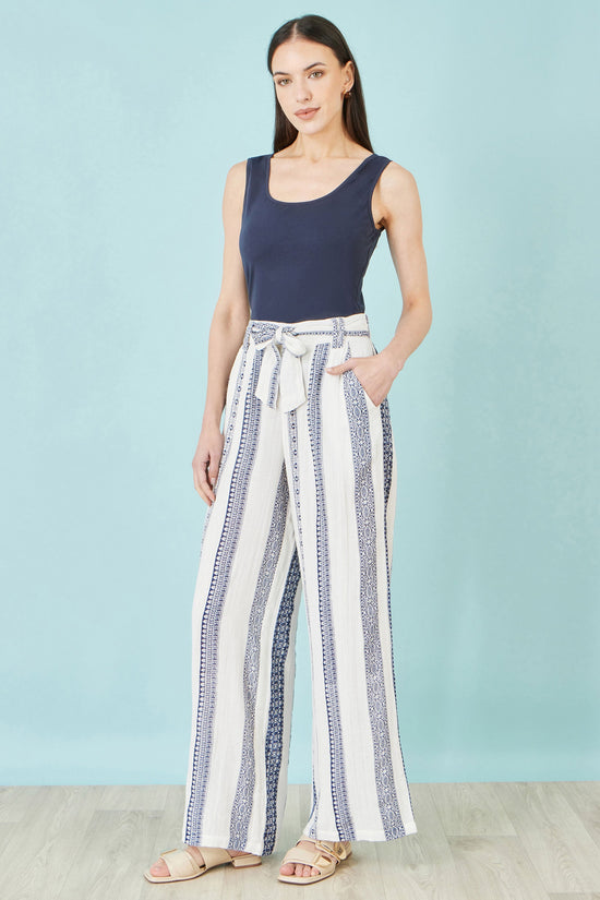 Yumi White Linen Mix Cropped Trousers With Tie Belt - QHA UK