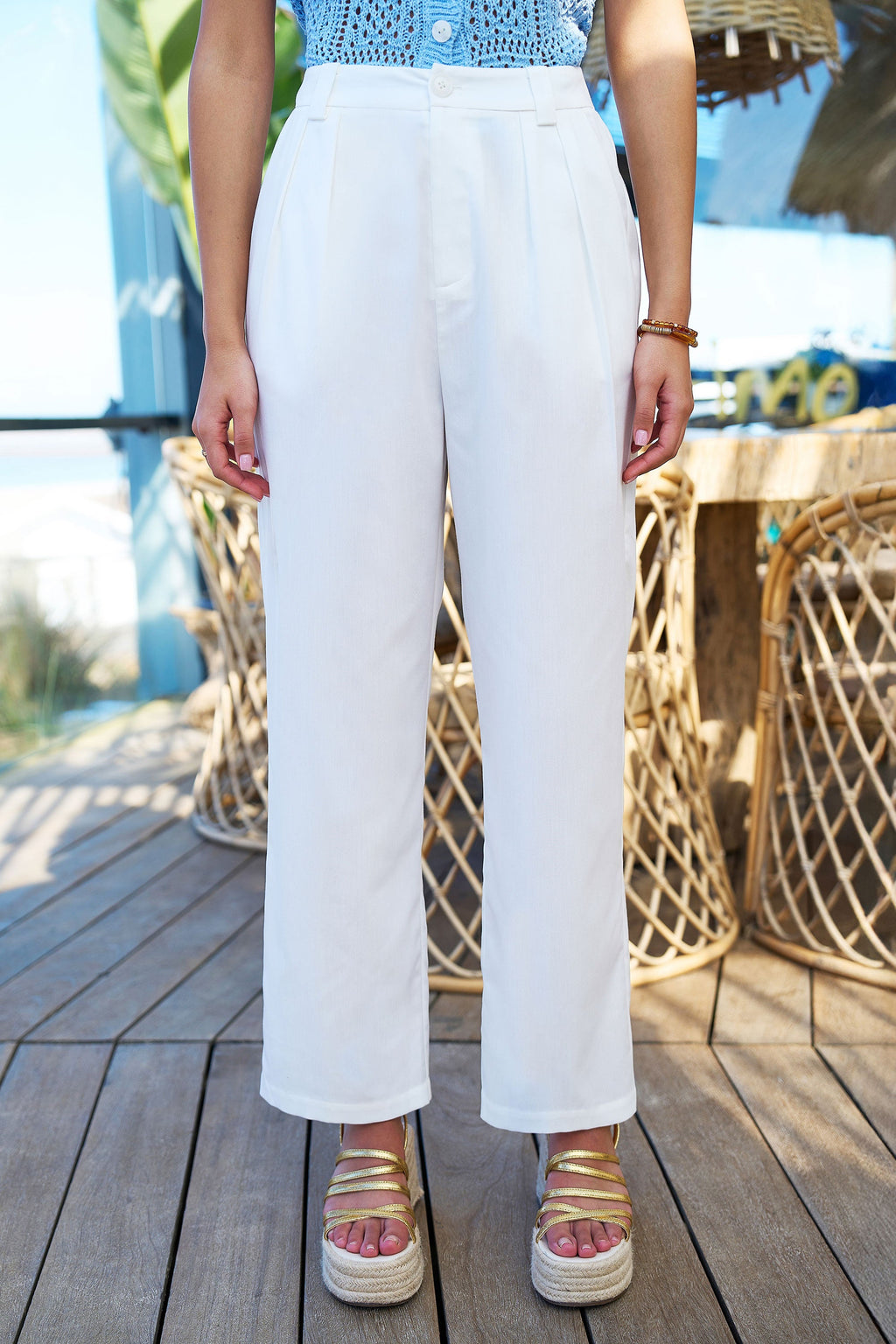 Yumi White Wide Leg Trousers