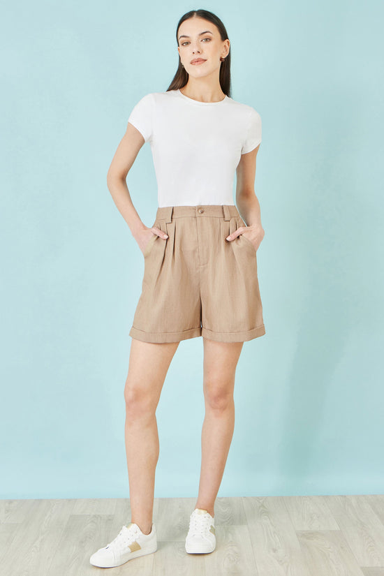 Yumi Brown Pleat Front Shorts - QHA UK