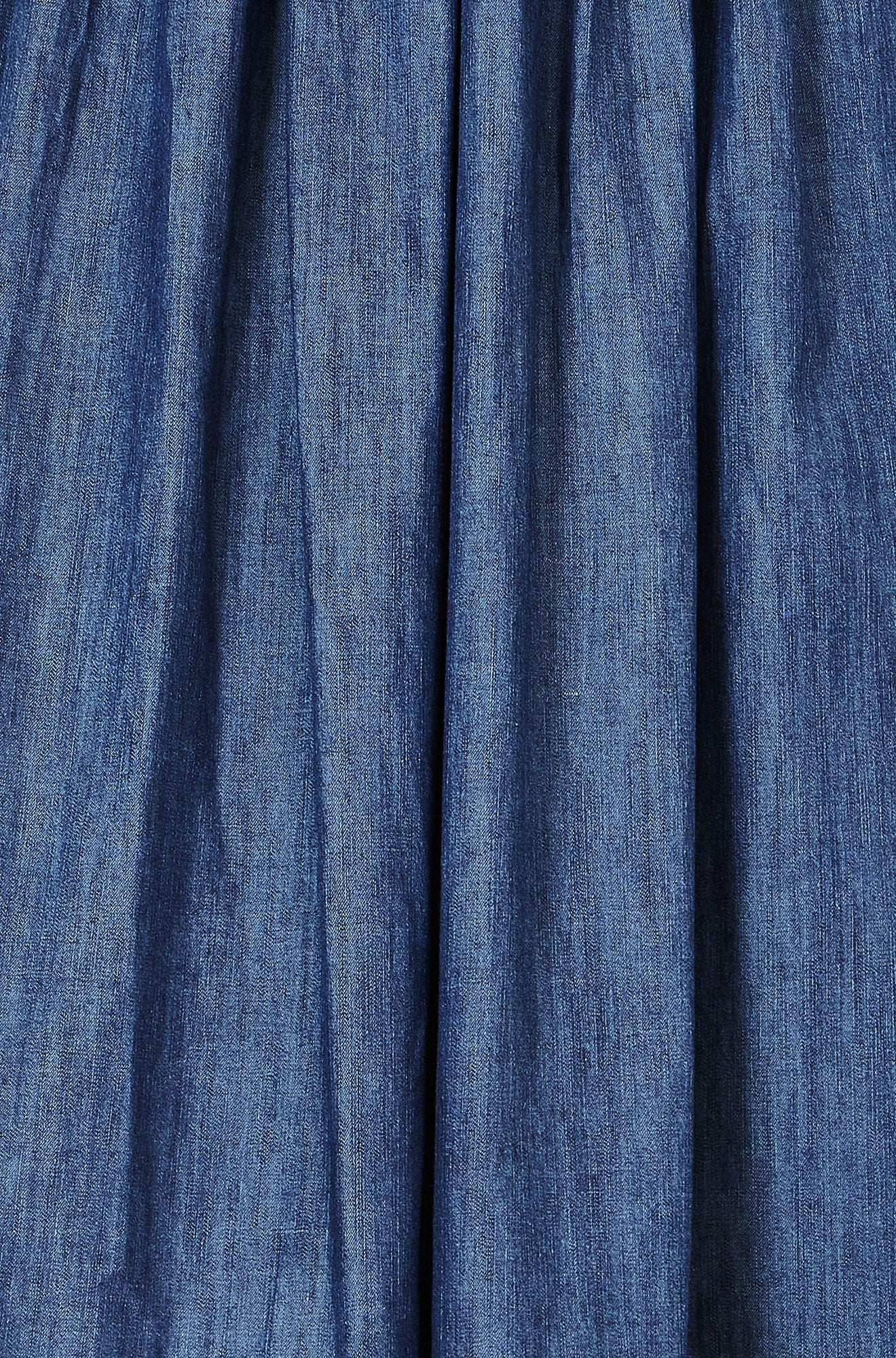 Yumi Blue Denim Chambray Gathered Midi Skirt