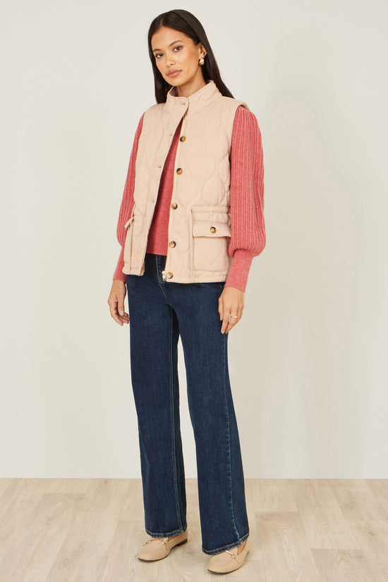 Yumi Beige Quilted Utility Gilet - QHA UK