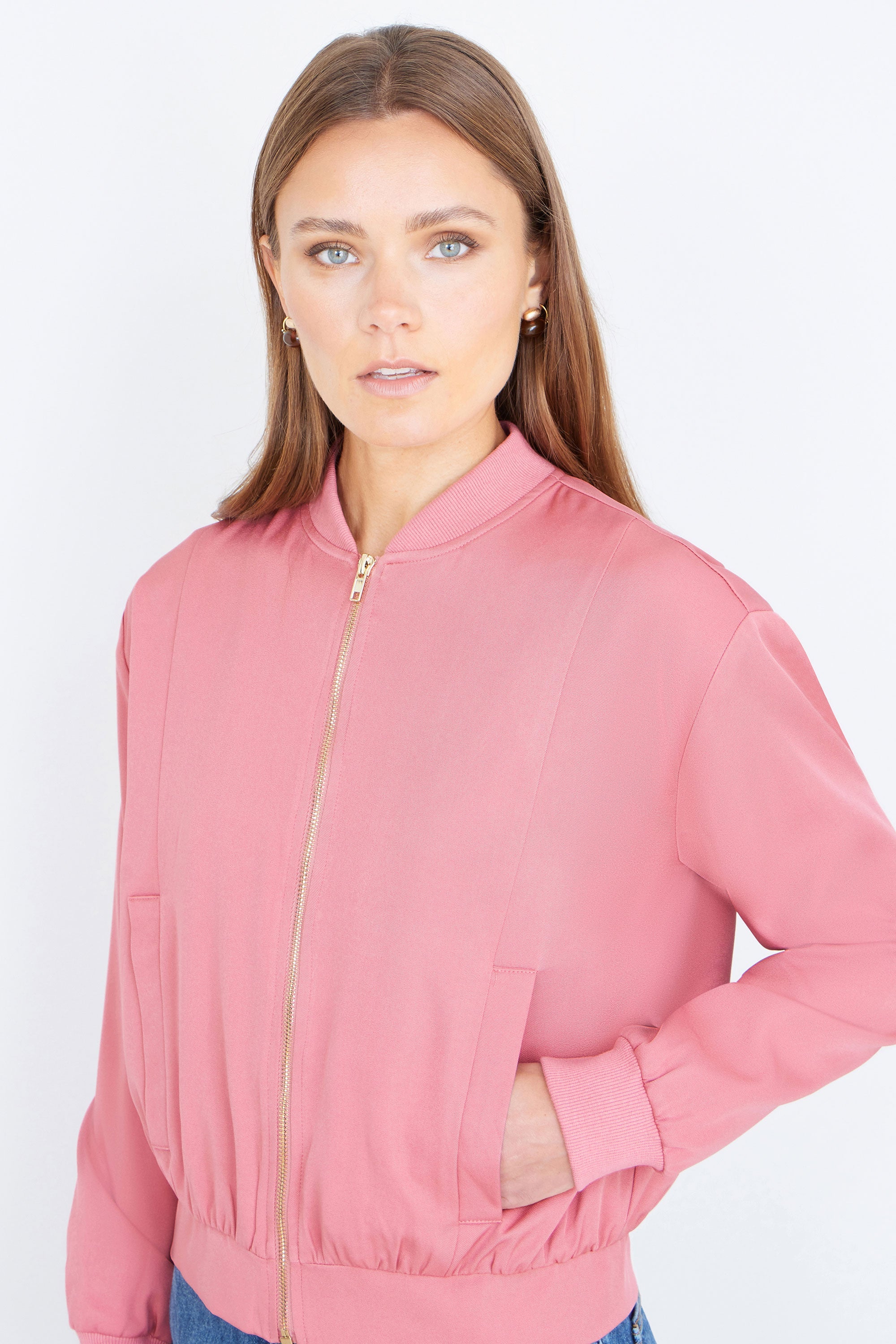 Yumi Pink Relaxed Lightweight Bomber Jacket