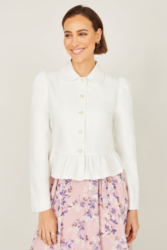 Yumi White Peplum Fitted Jacket - QHA UK