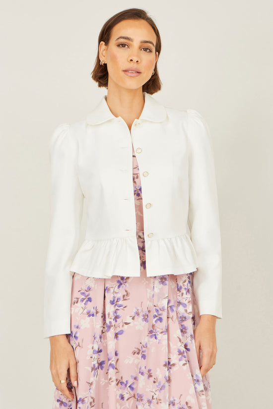 Yumi White Peplum Fitted Jacket - QHA UK