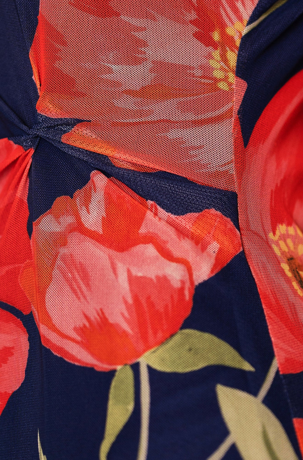Yumi Navy Poppy Print Midi Mesh Dress - QHA UK
