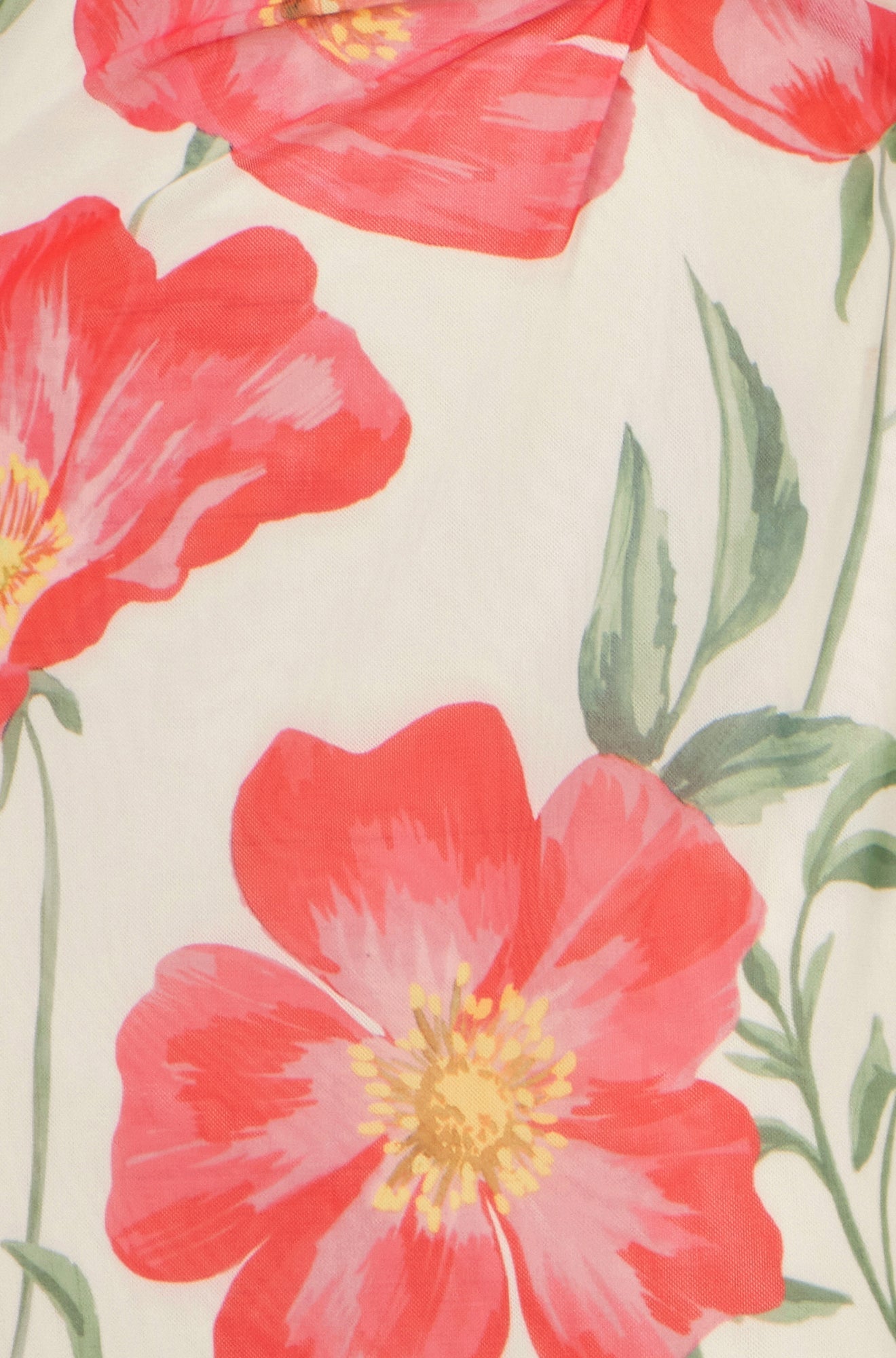 Yumi Ivory Poppy Print Midi Mesh Dress