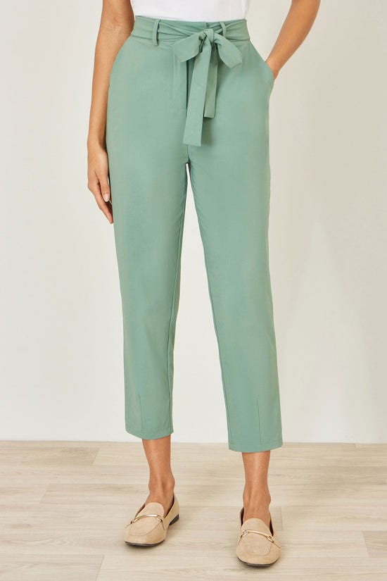 Yumi Green Stretch Capri Pants With Tie Belt - QHA UK
