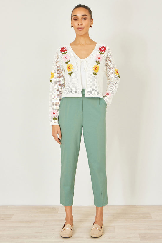 Yumi Green Stretch Capri Pants With Tie Belt - QHA UK
