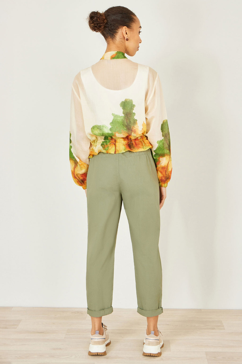 Yumi Beige Printed Lightweight Modal Bomber Jacket