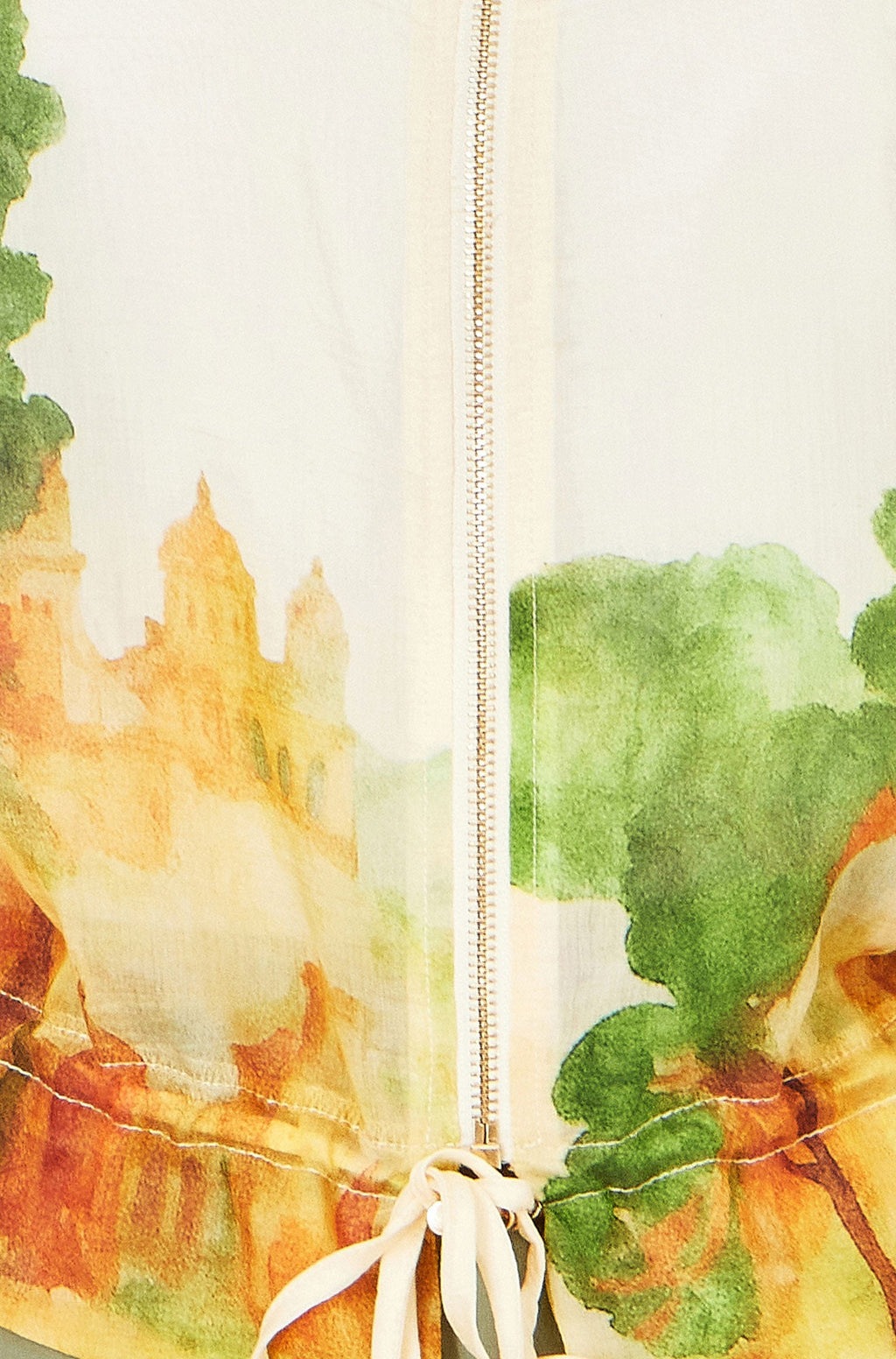 Yumi Beige Printed Lightweight Modal Bomber Jacket