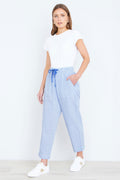 Yumi Blue Cotton Stripe Cropped Trousers - QHA UK