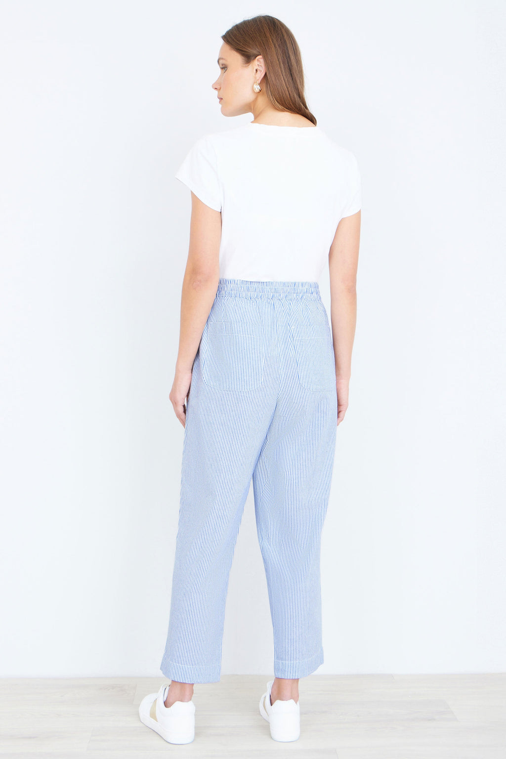 Yumi Blue Cotton Stripe Cropped Trousers