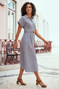Yumi Black Gingham Relaxed Shirt Dress With Matching Belt - QHA UK