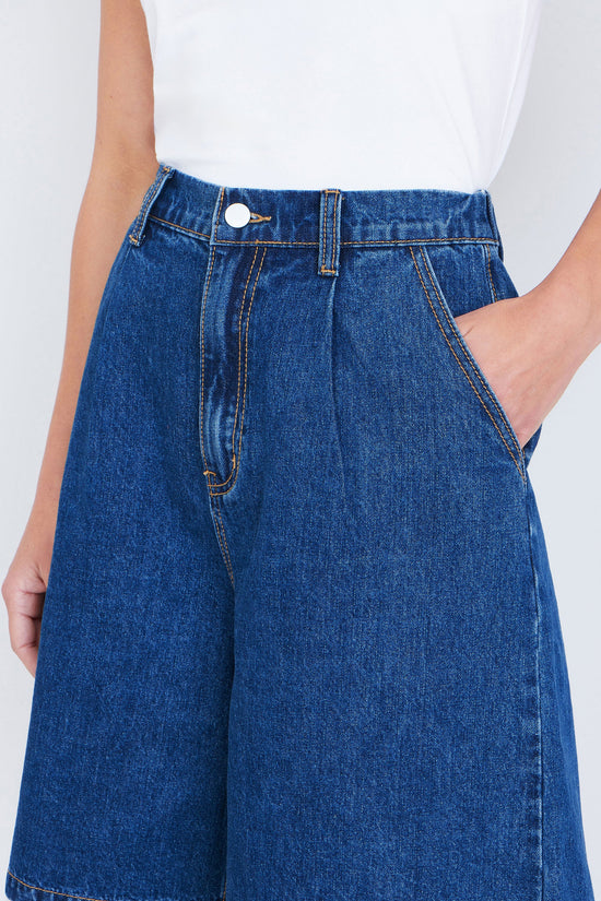 Yumi Blue Denim Wide Leg Shorts - QHA UK