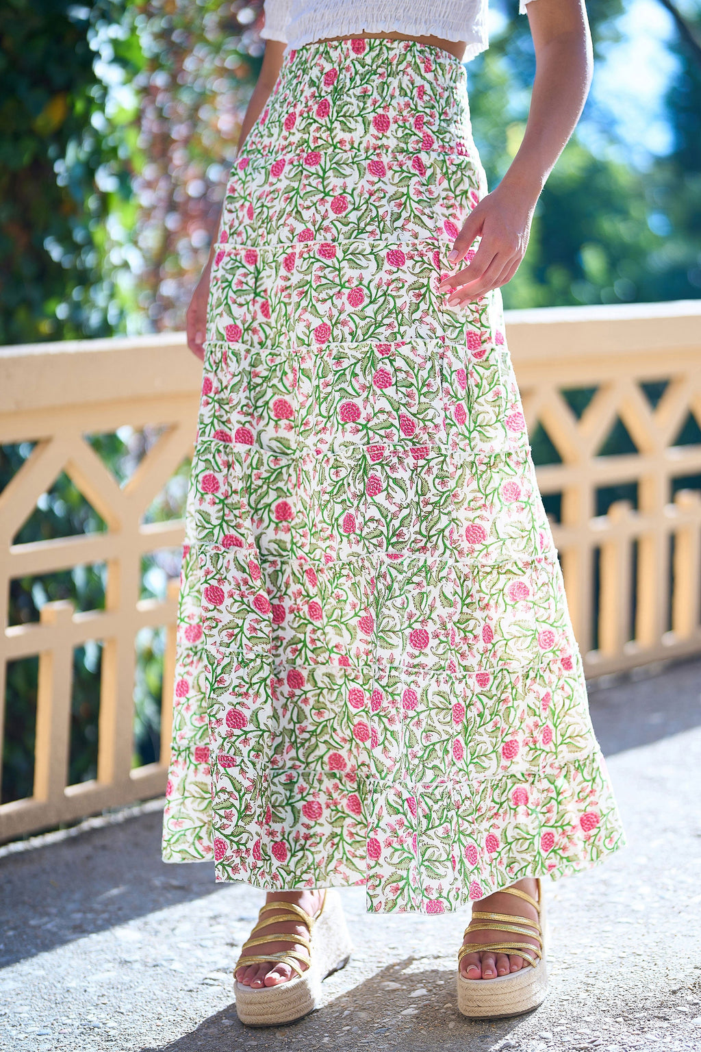 Yumi White Boho Print Cotton Floral Maxi Skirt - QHA UK