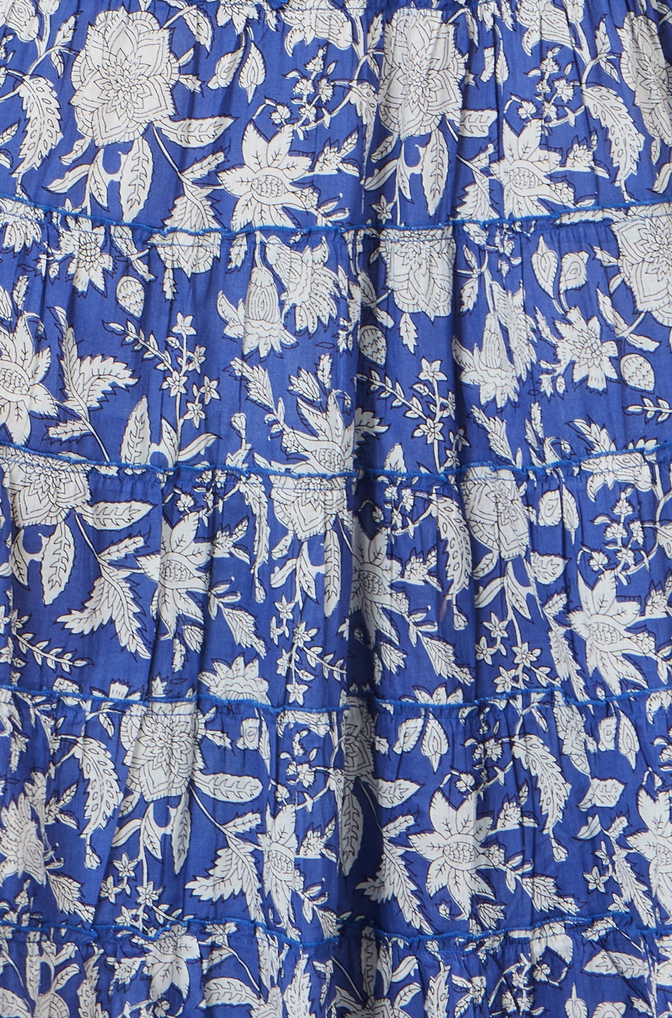 Yumi Blue Floral Cotton Tiered Maxi Skirt - QHA UK