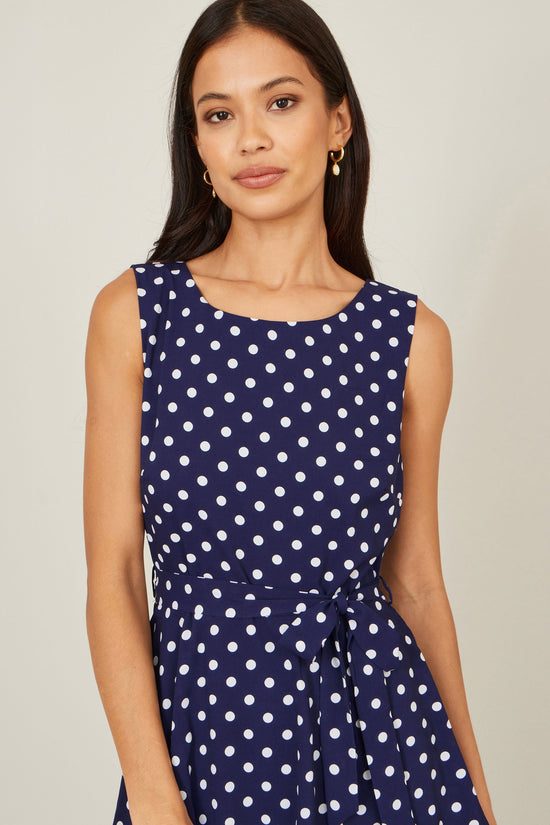 Yumi Navy Spot Tiered Midi Dress - QHA UK