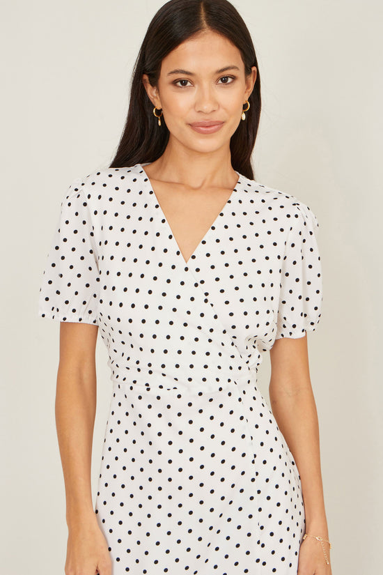 Yumi White Spot Print Wrap Tea Dress - QHA UK