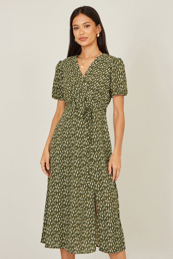 Yumi Green Spot Wrap Midi Tea Dress - QHA UK