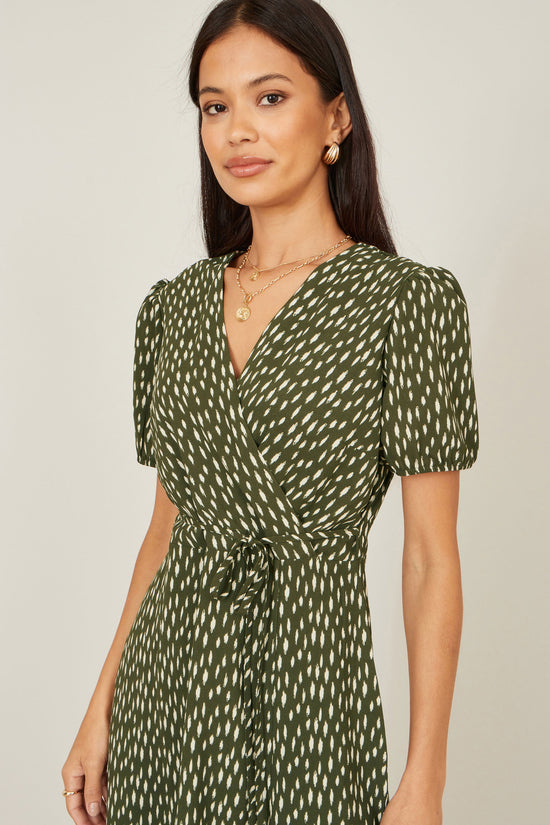 Yumi Green Spot Wrap Midi Tea Dress - QHA UK