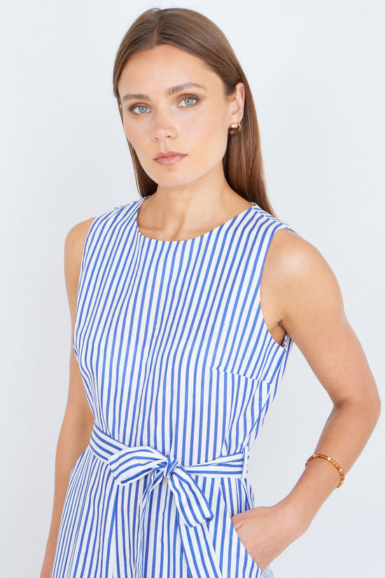 Yumi Blue Cotton Stripe Culotte Jumpsuit - QHA UK