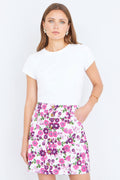 Yumi Pink Retro Floral Cotton Stretch Mini Skirt - QHA UK